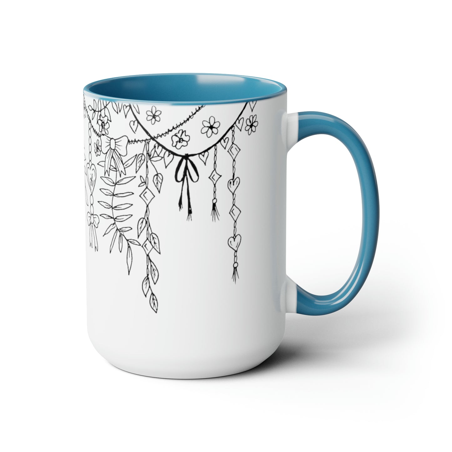 Two-Tone Coffee Mugs, 15oz (Draping Hearts)