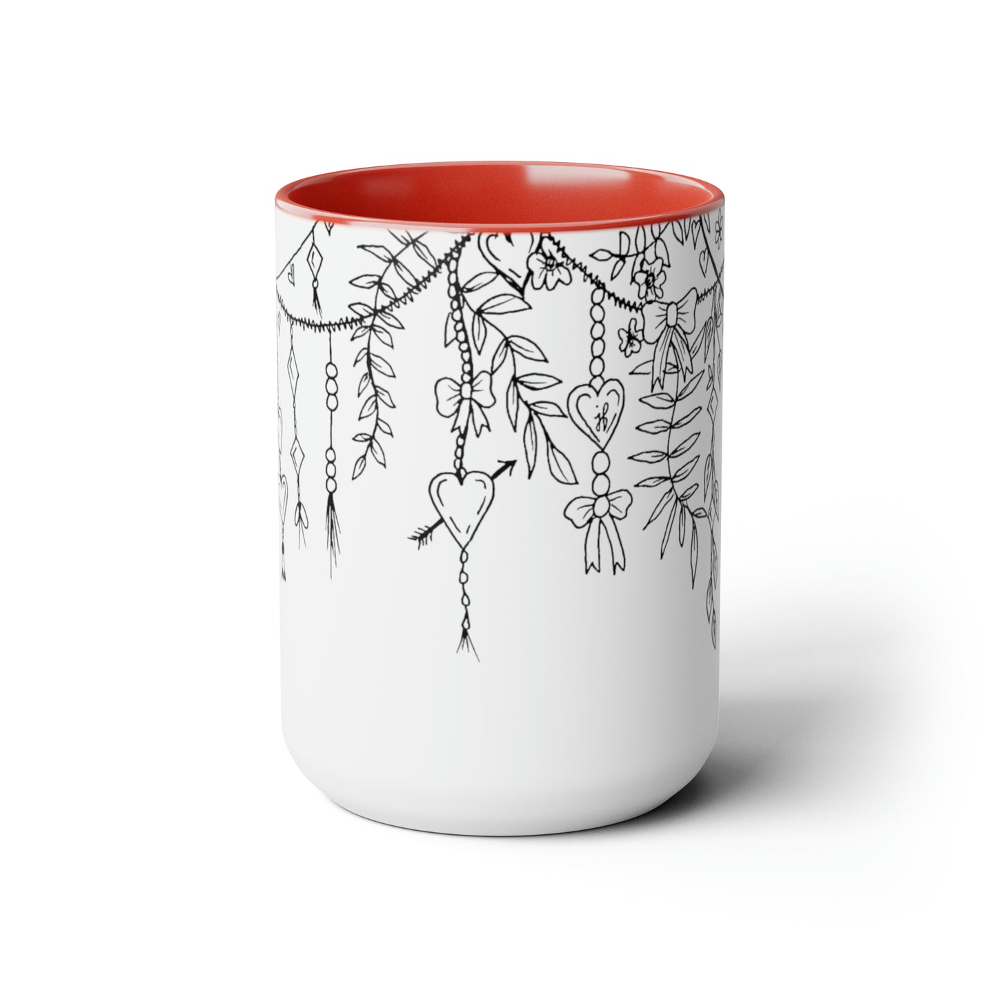 Two-Tone Coffee Mugs, 15oz (Draping Hearts)