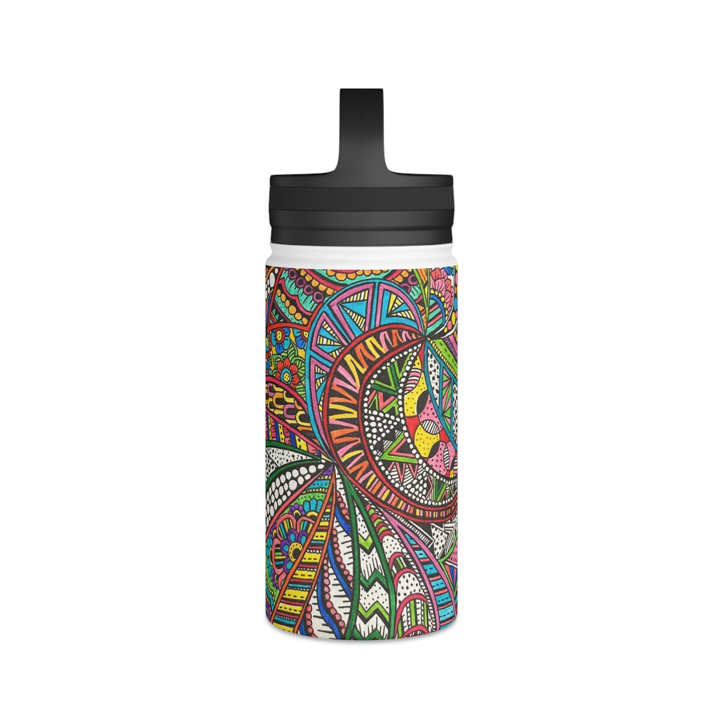 Stainless Steel Water Bottle, Handle Lid (Colour B&W)