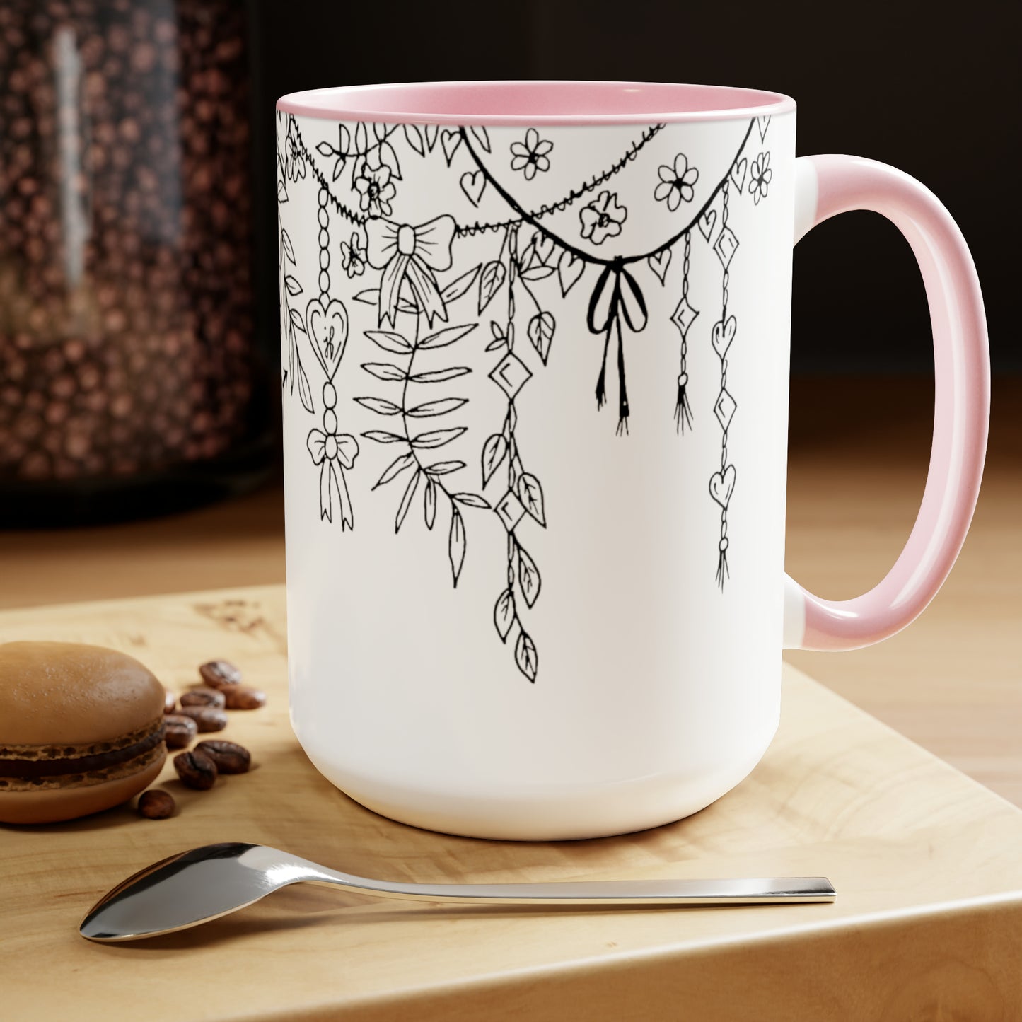 Two-Tone Coffee Mugs, 15oz (Draping Hearts)