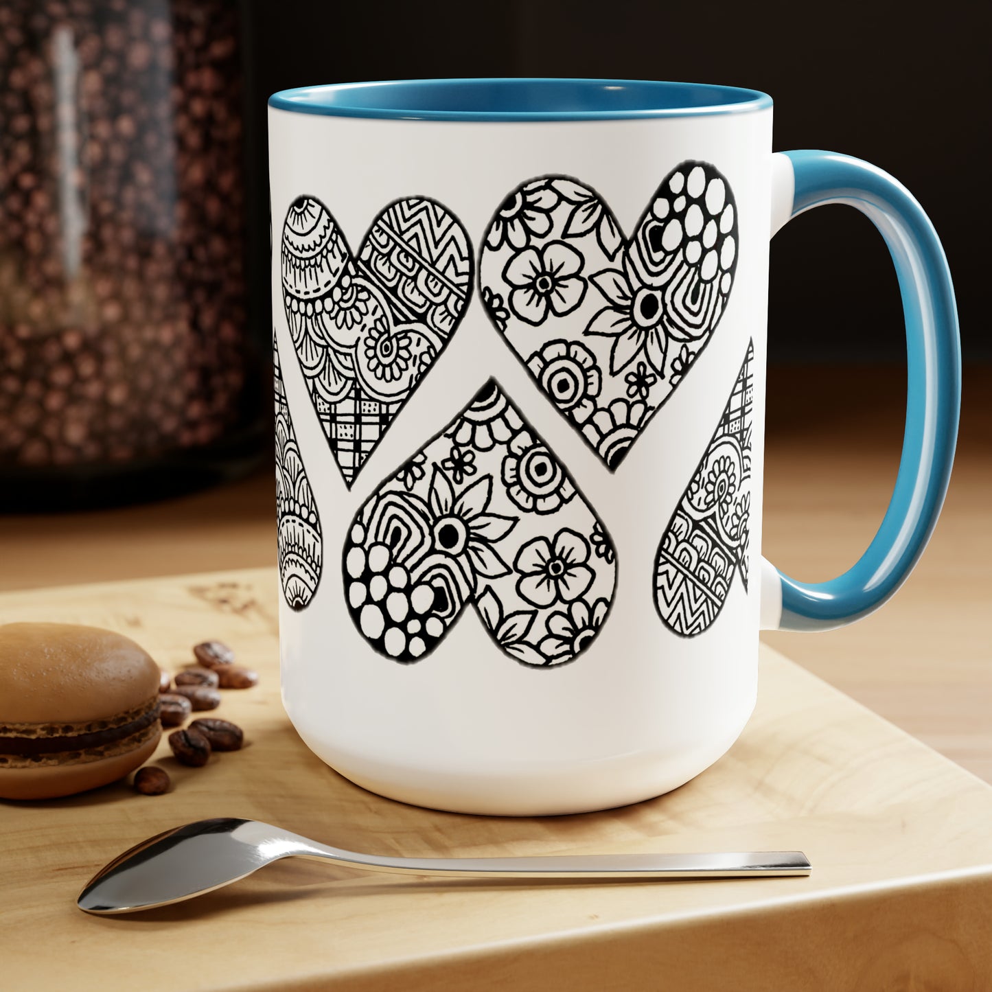 Two-Tone Coffee Mugs, 15oz (Hearts)