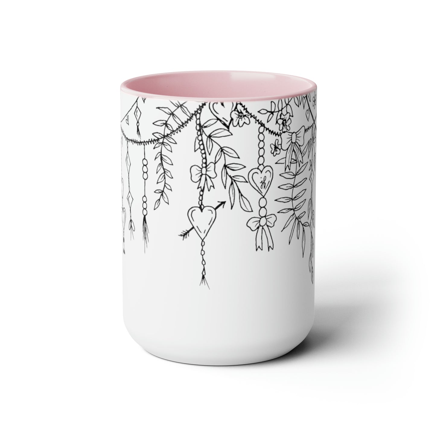 Two-Tone Coffee Mugs, 15oz (Draping Hearts)