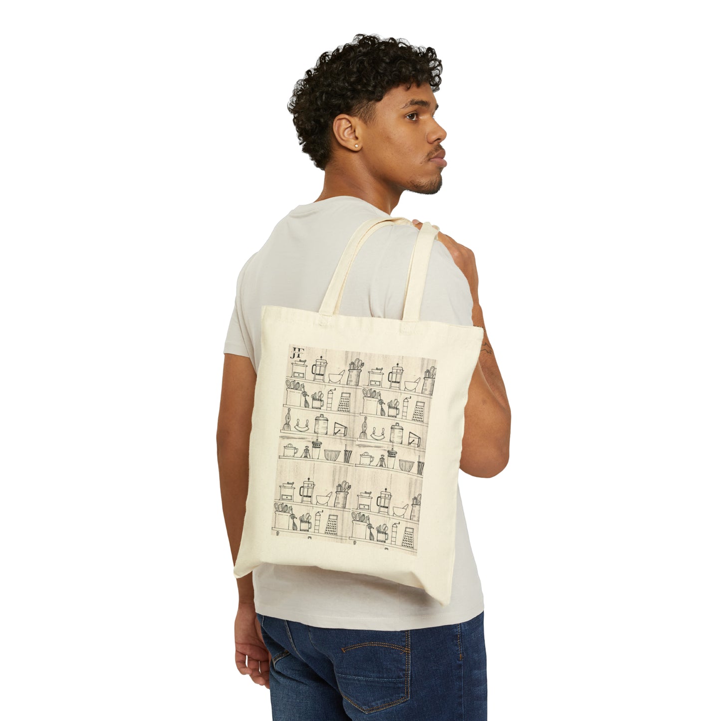 Cotton Canvas Tote Bag (Kitchen Shelves)