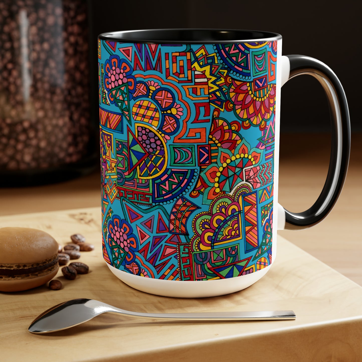 Two-Tone Mugs, 15oz (Blue Abstract)