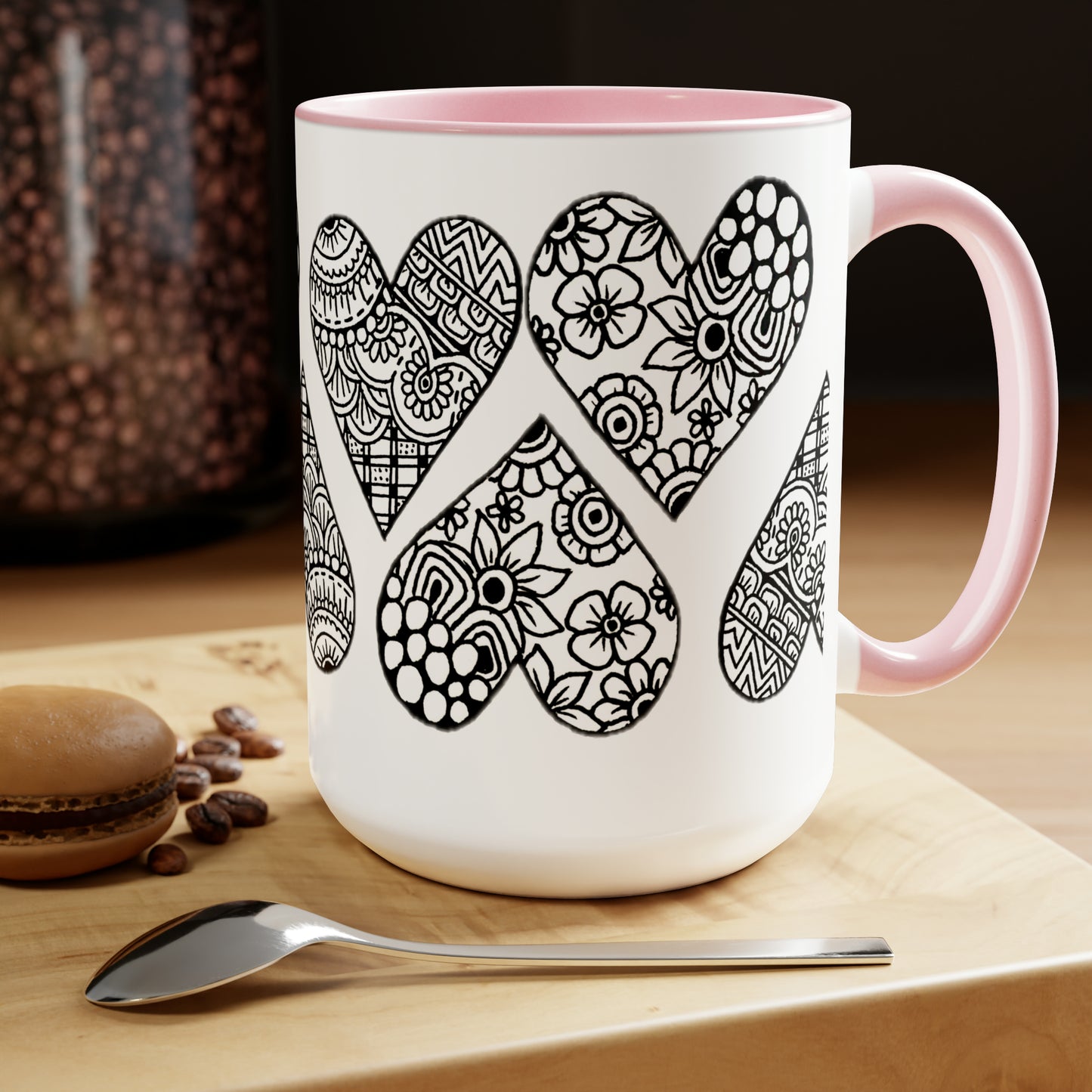 Two-Tone Coffee Mugs, 15oz (Hearts)