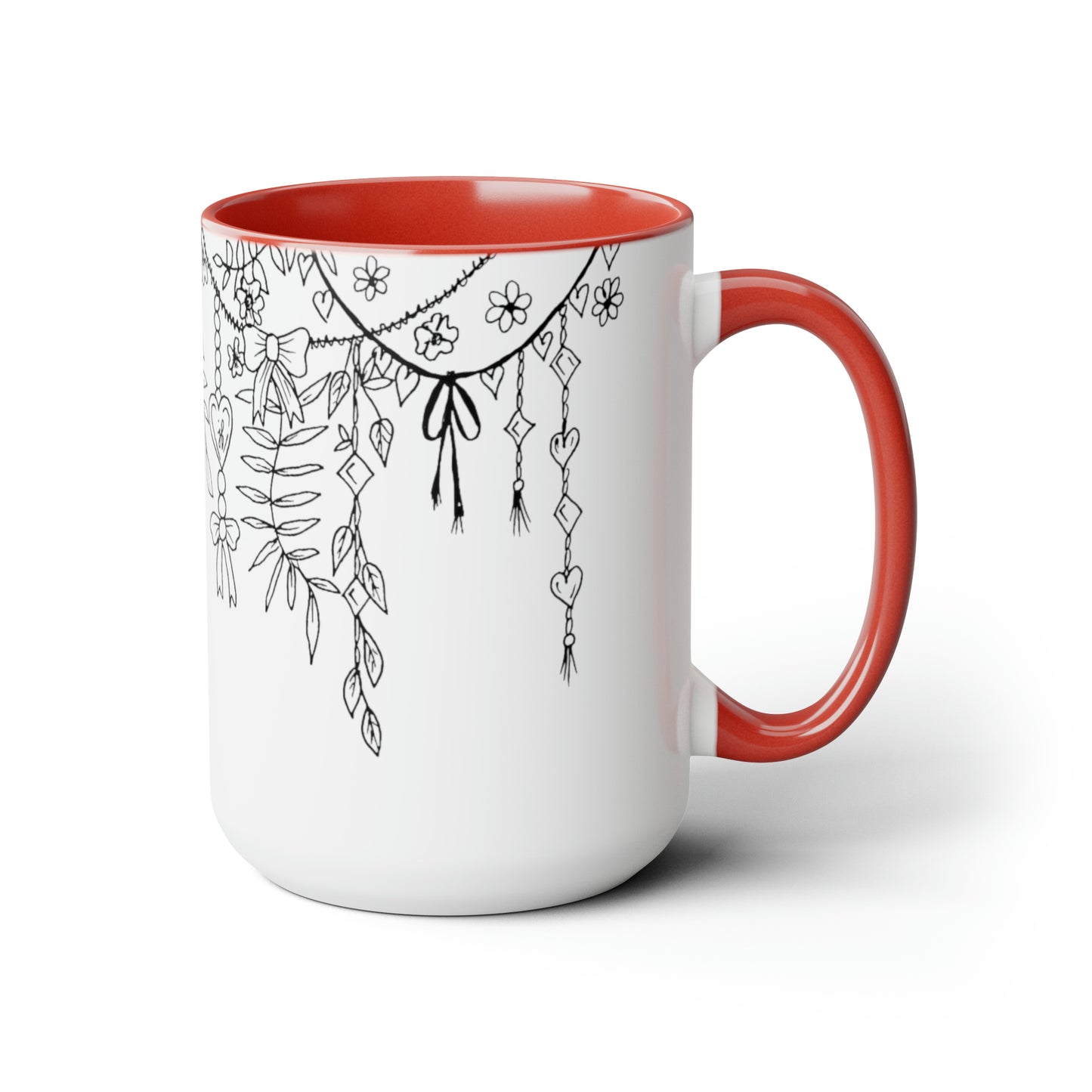 Two-Tone Coffee Mugs, 15oz (Draping Hearts)