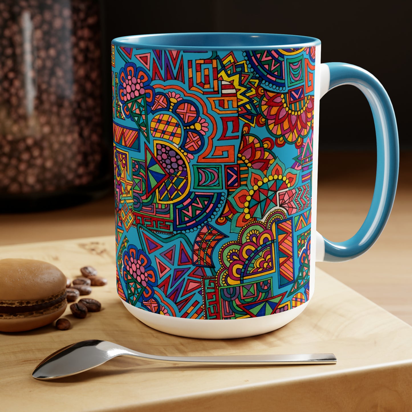 Two-Tone Mugs, 15oz (Blue Abstract)