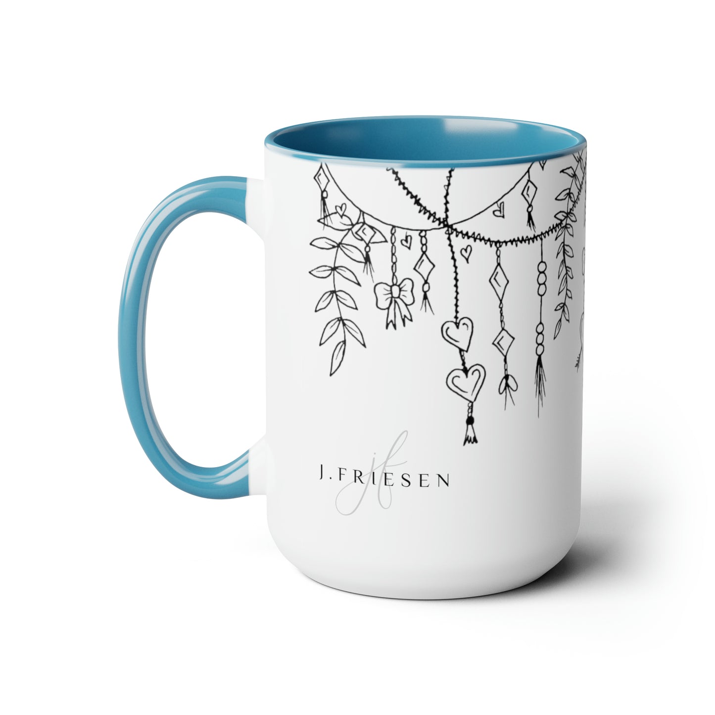 Two-Tone Coffee Mugs, 15oz (Draping Hearts)