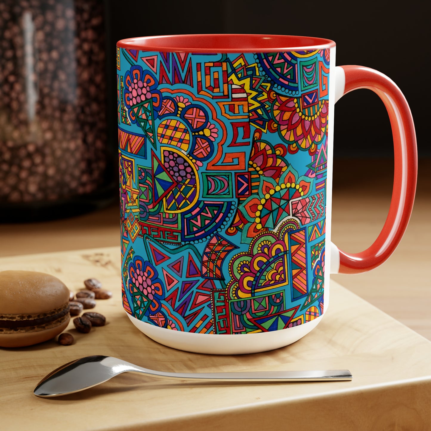 Two-Tone Mugs, 15oz (Blue Abstract)
