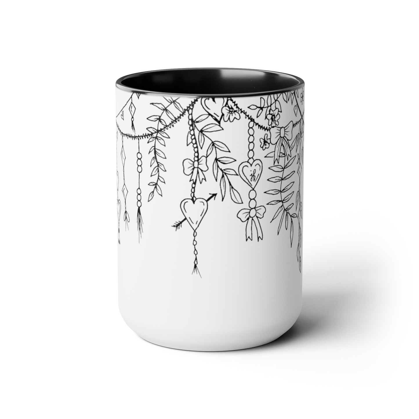 Two-Tone Coffee Mugs, 15oz (Draping Hearts)