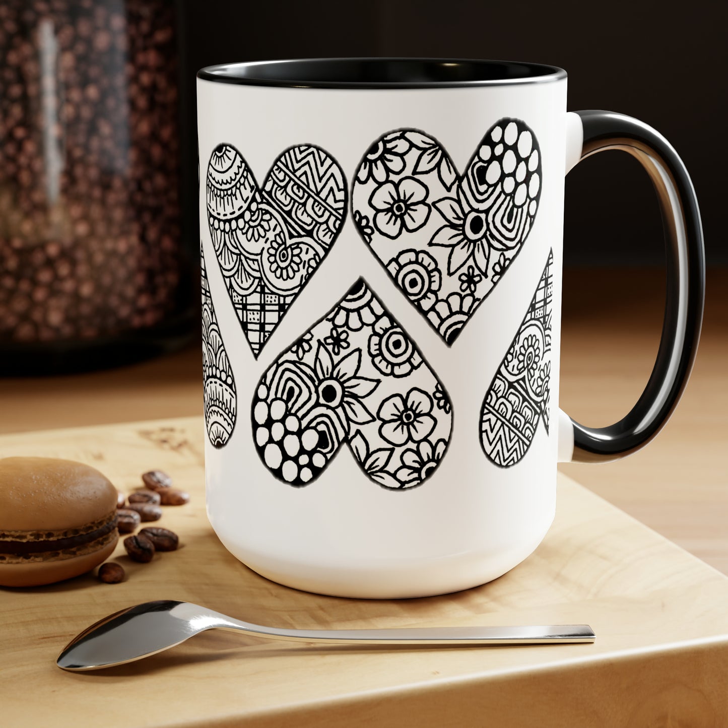 Two-Tone Coffee Mugs, 15oz (Hearts)