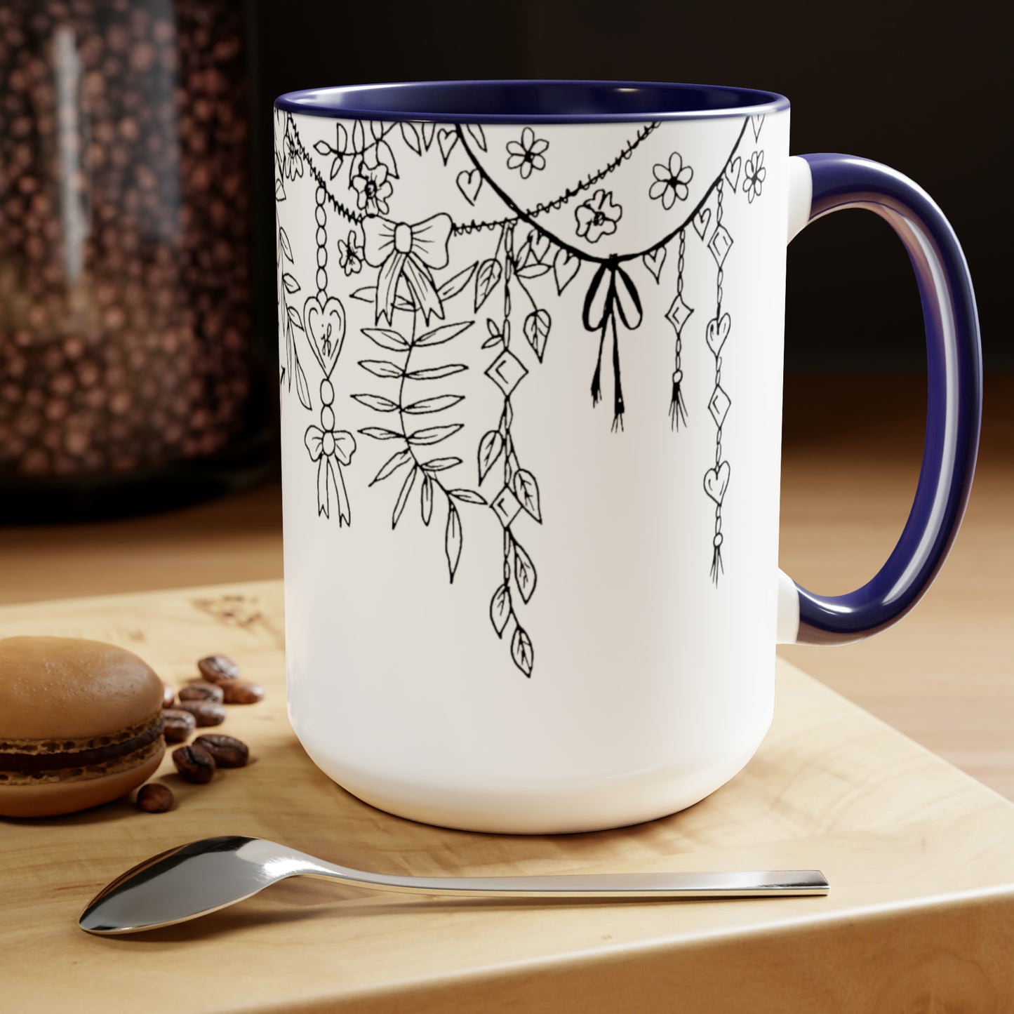 Two-Tone Coffee Mugs, 15oz (Draping Hearts)