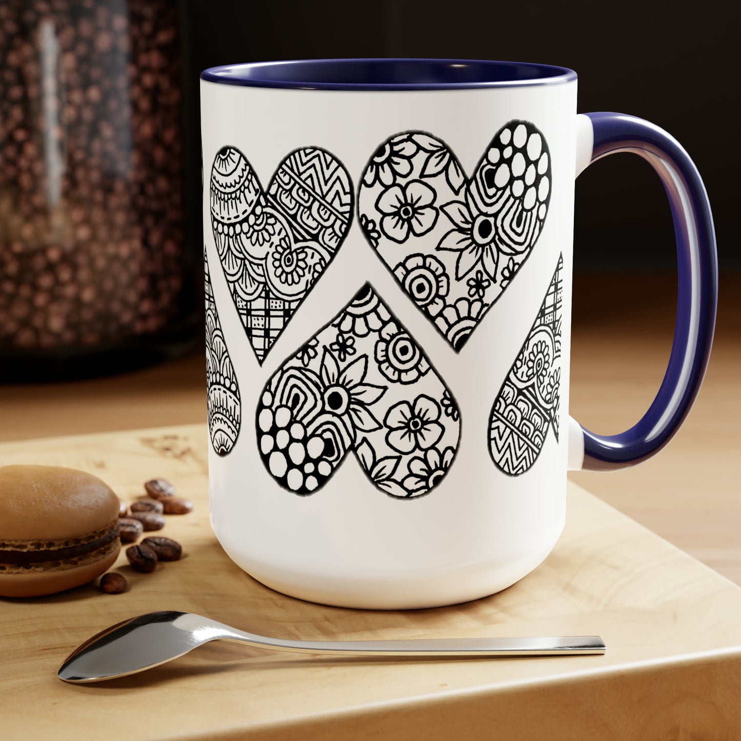 Two-Tone Coffee Mugs, 15oz (Hearts)