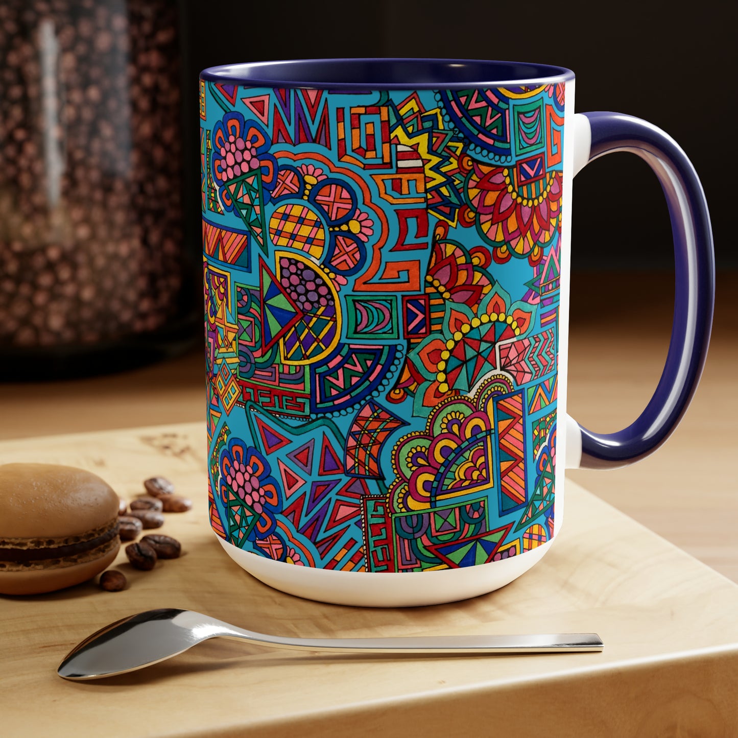Two-Tone Mugs, 15oz (Blue Abstract)