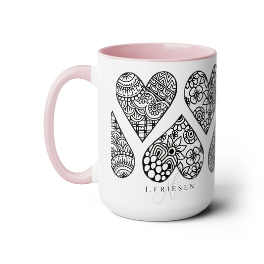 Two-Tone Coffee Mugs, 15oz (Hearts)