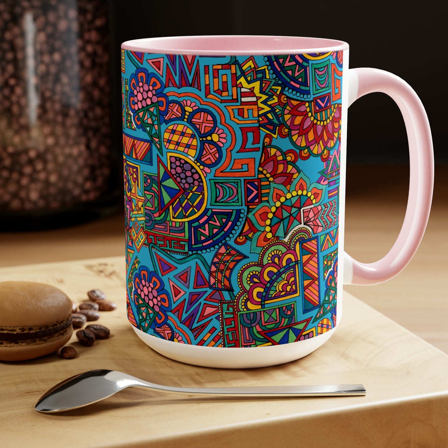 Two-Tone Mugs, 15oz (Blue Abstract)