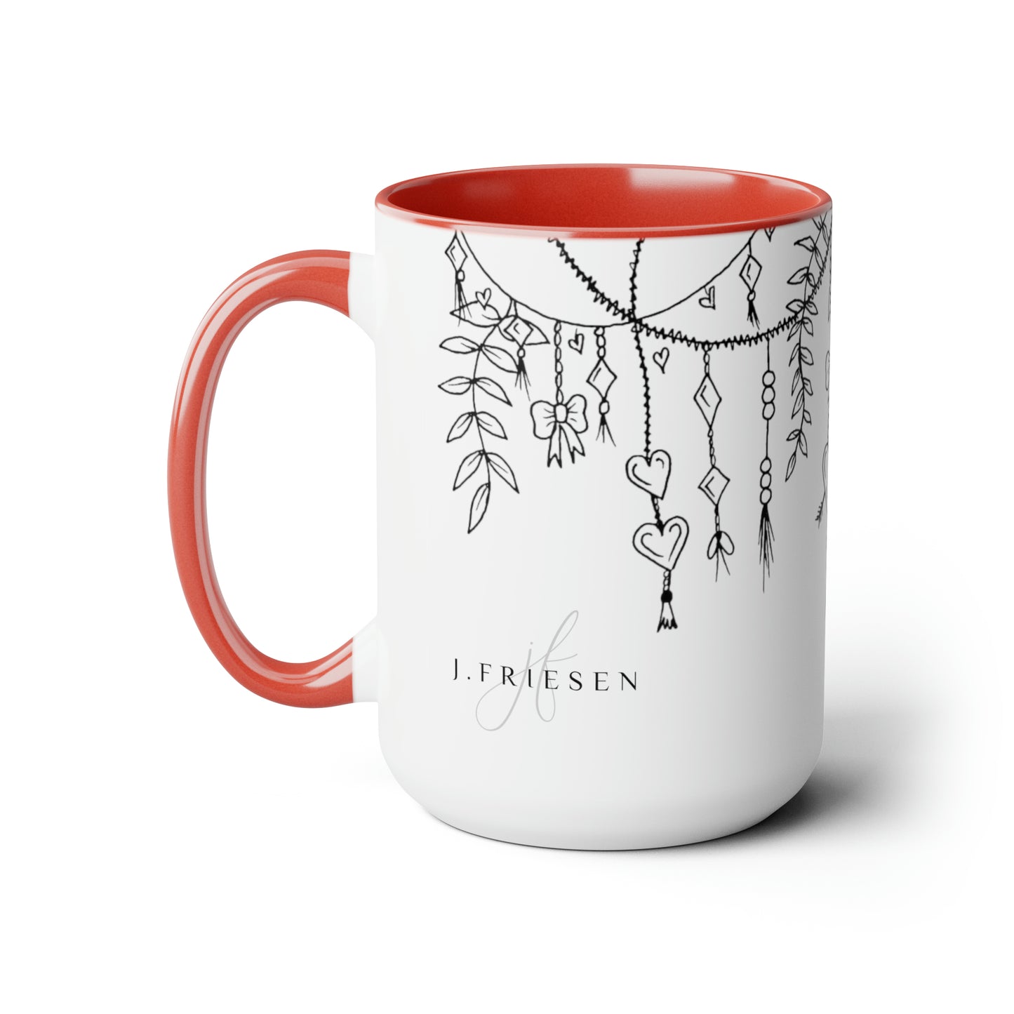 Two-Tone Coffee Mugs, 15oz (Draping Hearts)