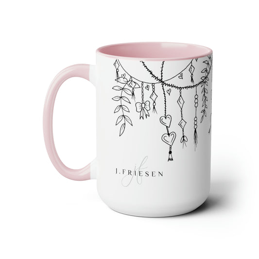 Two-Tone Coffee Mugs, 15oz (Draping Hearts)