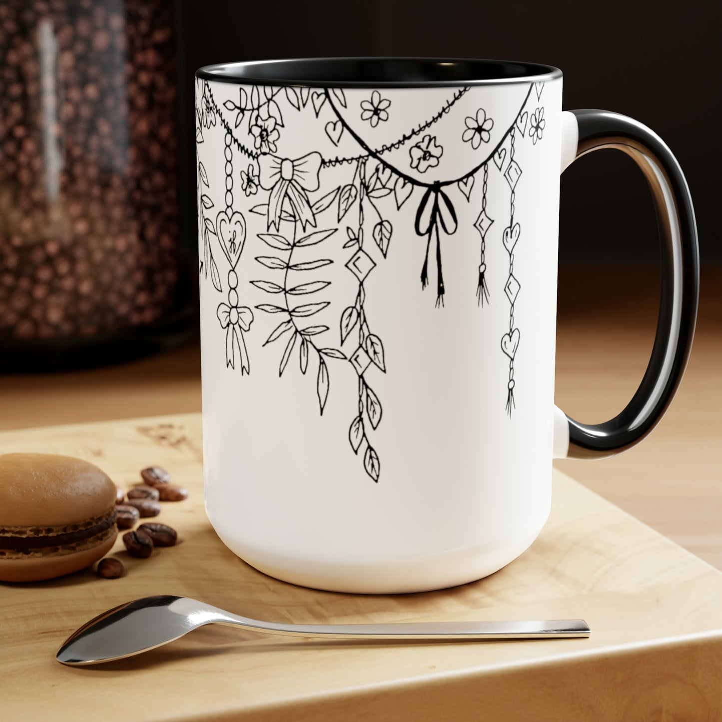 Two-Tone Coffee Mugs, 15oz (Draping Hearts)