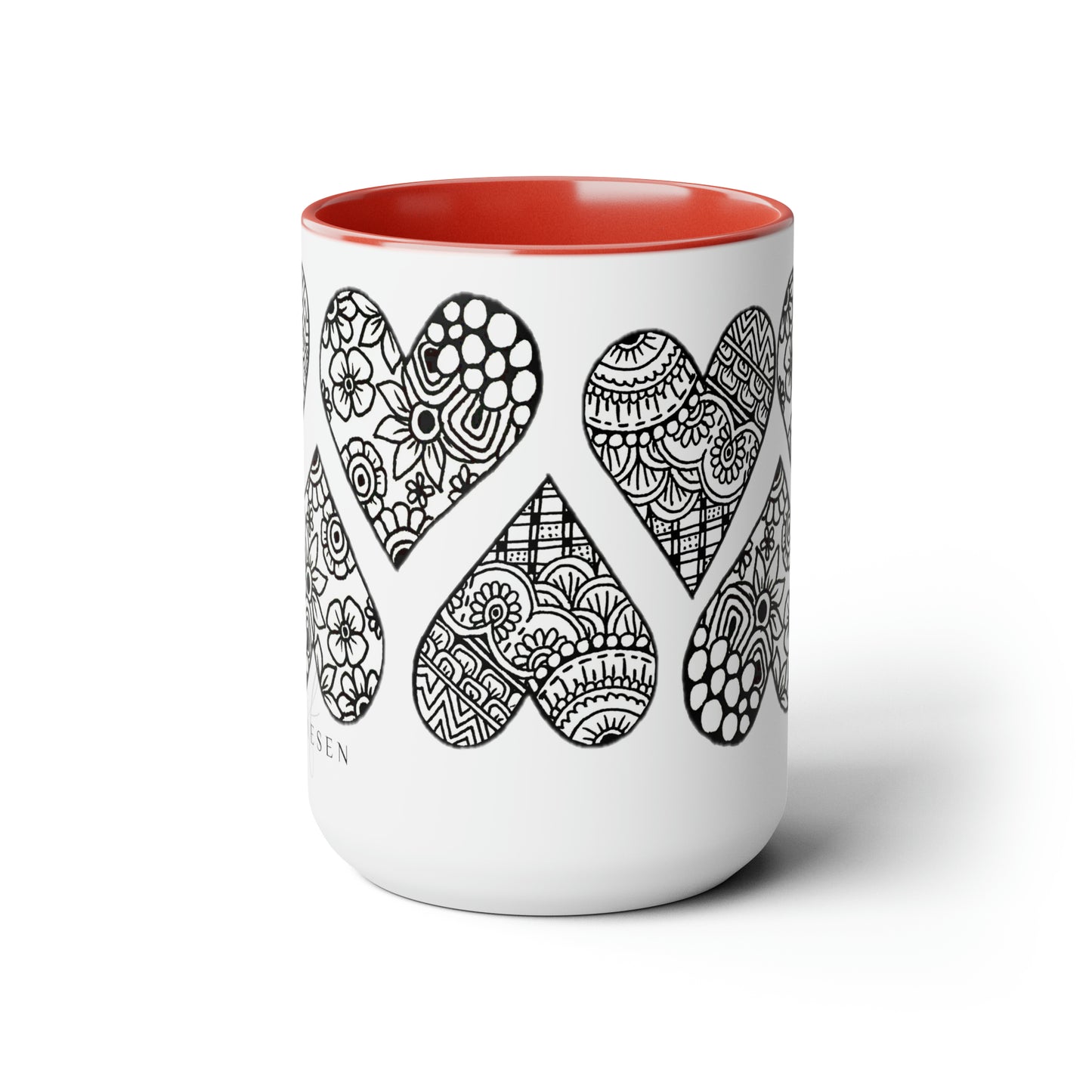 Two-Tone Coffee Mugs, 15oz (Hearts)