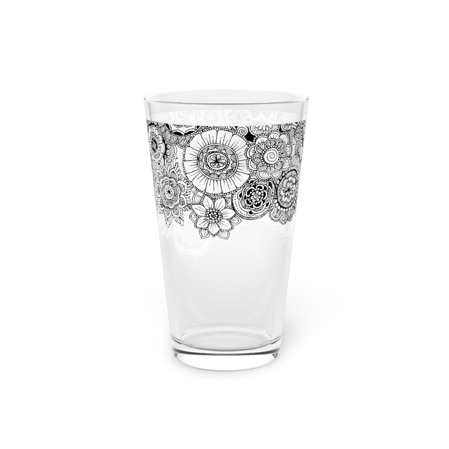 Pint Glass, 16oz (Clear Flowers)