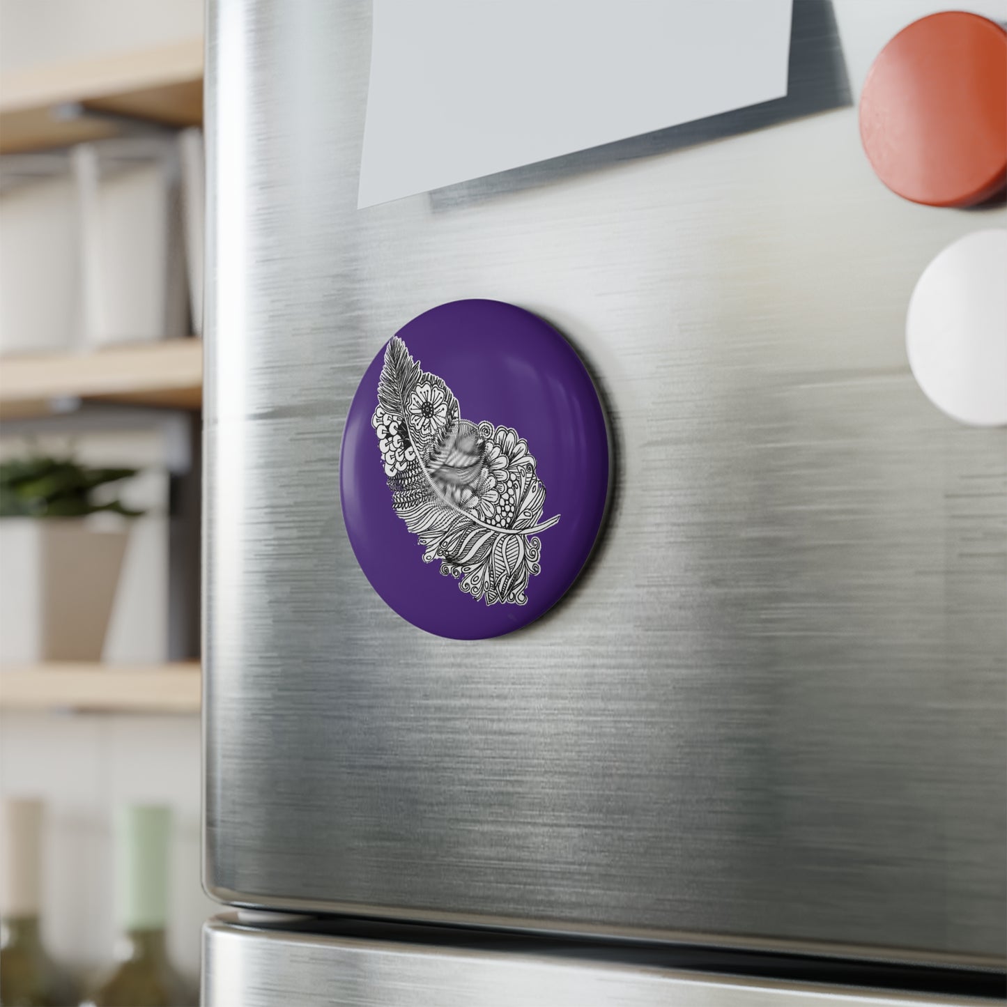 Button Magnet (Purple Feather)