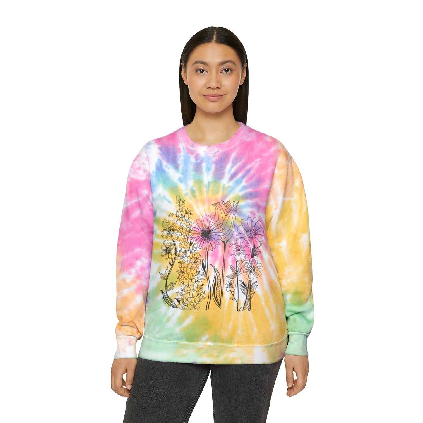 Unisex Tie-Dye Sweatshirt (Flowers)