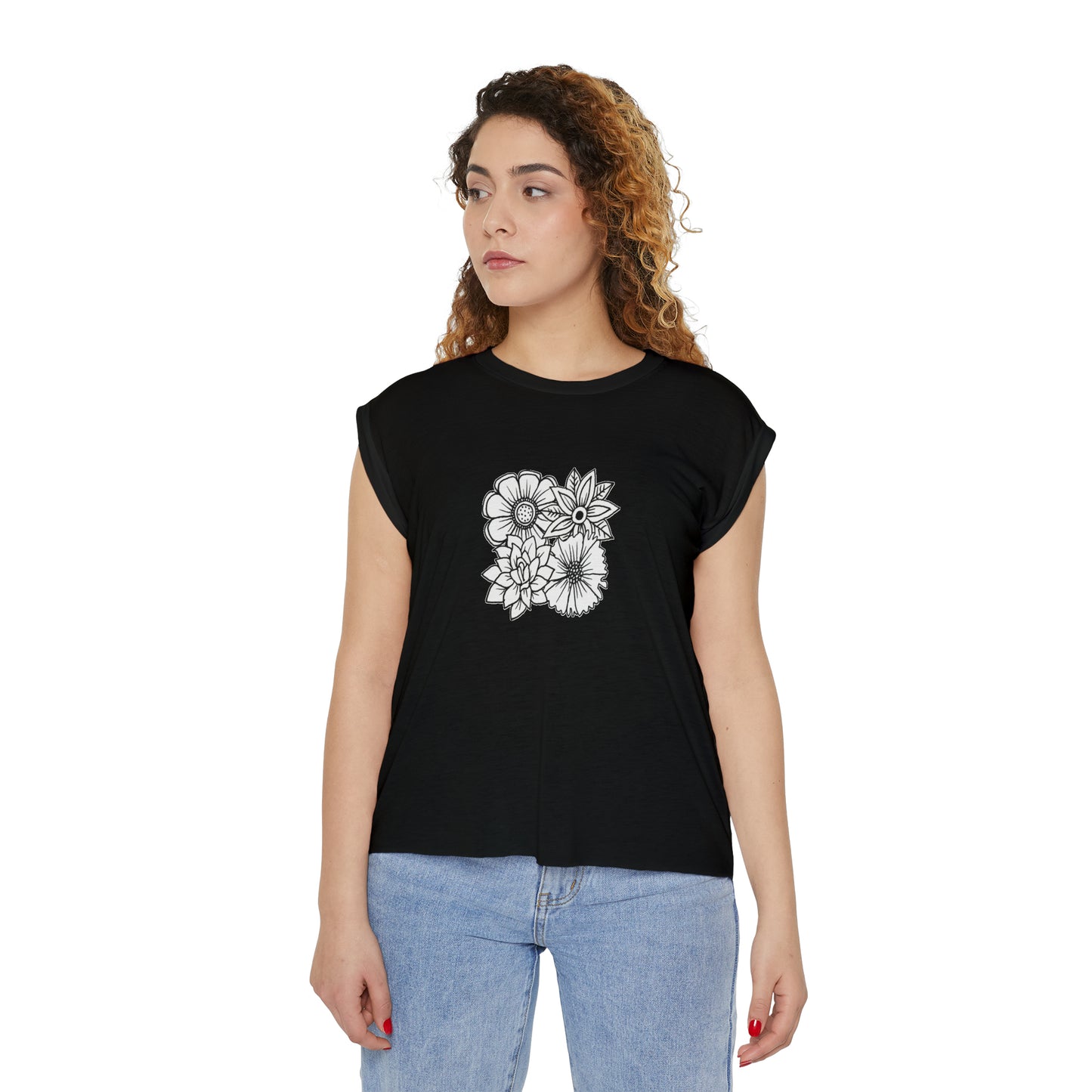 Women’s Rolled Cuffs Muscle Tee (Flowers)