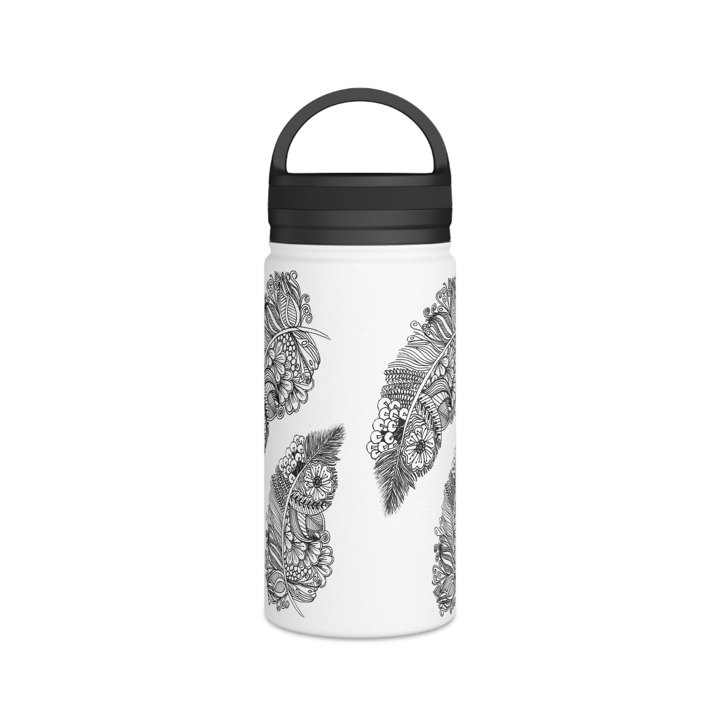 Stainless Steel Water Bottle, Handle Lid (Feathers)