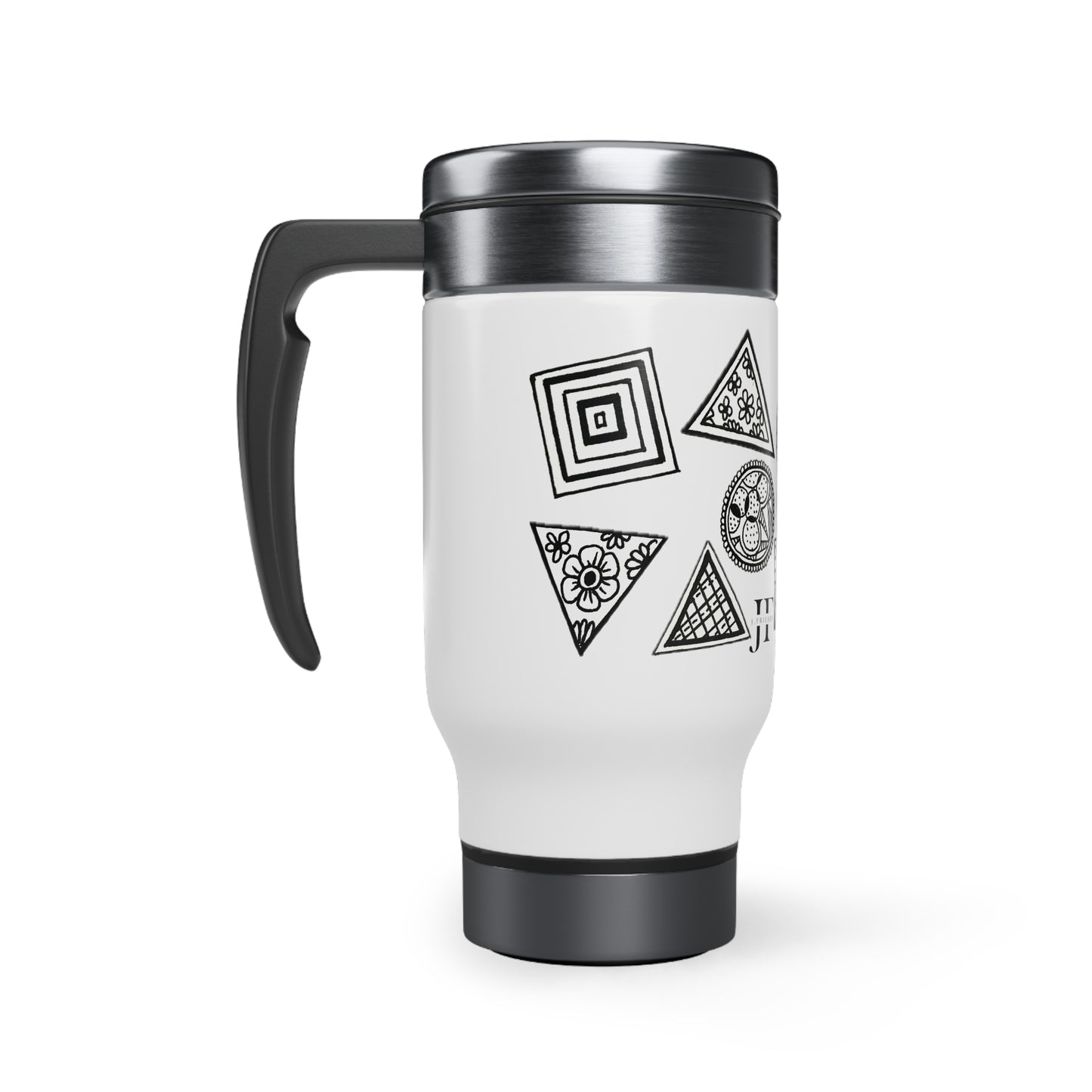 Stainless Steel Travel Mug with Handle, 14oz (Shapes)