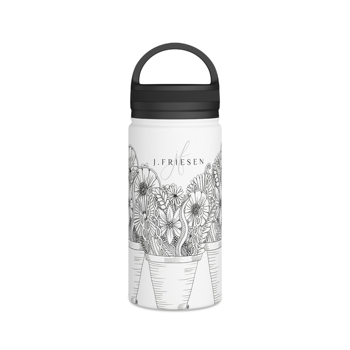 Stainless Steel Water Bottle, Handle Lid (Flower Pots)