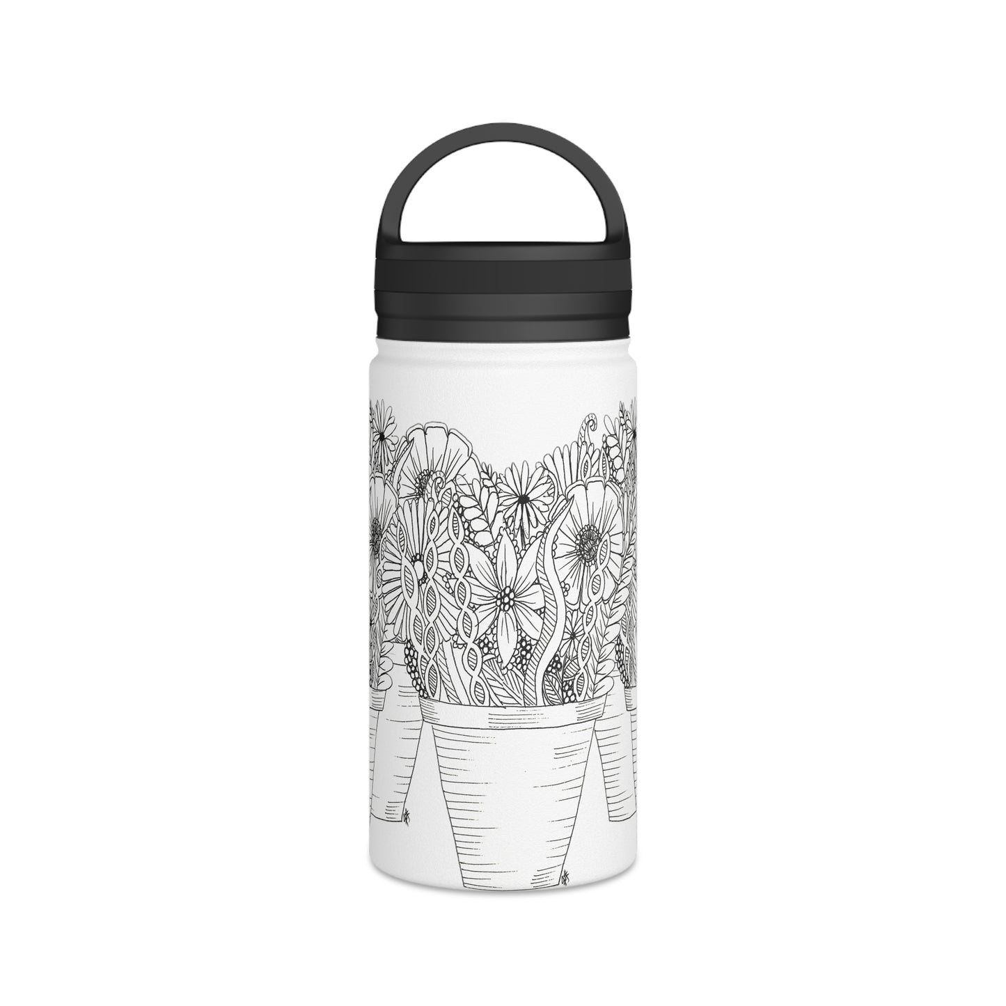 Stainless Steel Water Bottle, Handle Lid (Flower Pots)