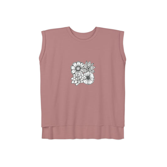 Women’s Rolled Cuffs Muscle Tee (Flowers)