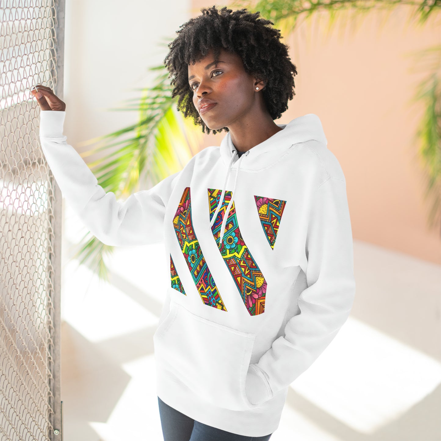 Colour Pattern Three-Panel Fleece Hoodie