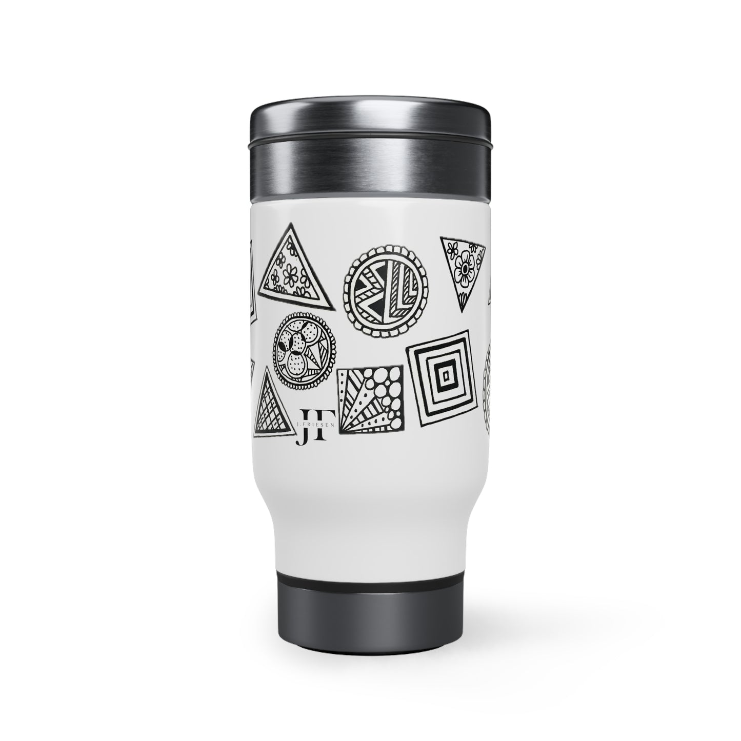 Stainless Steel Travel Mug with Handle, 14oz (Shapes)