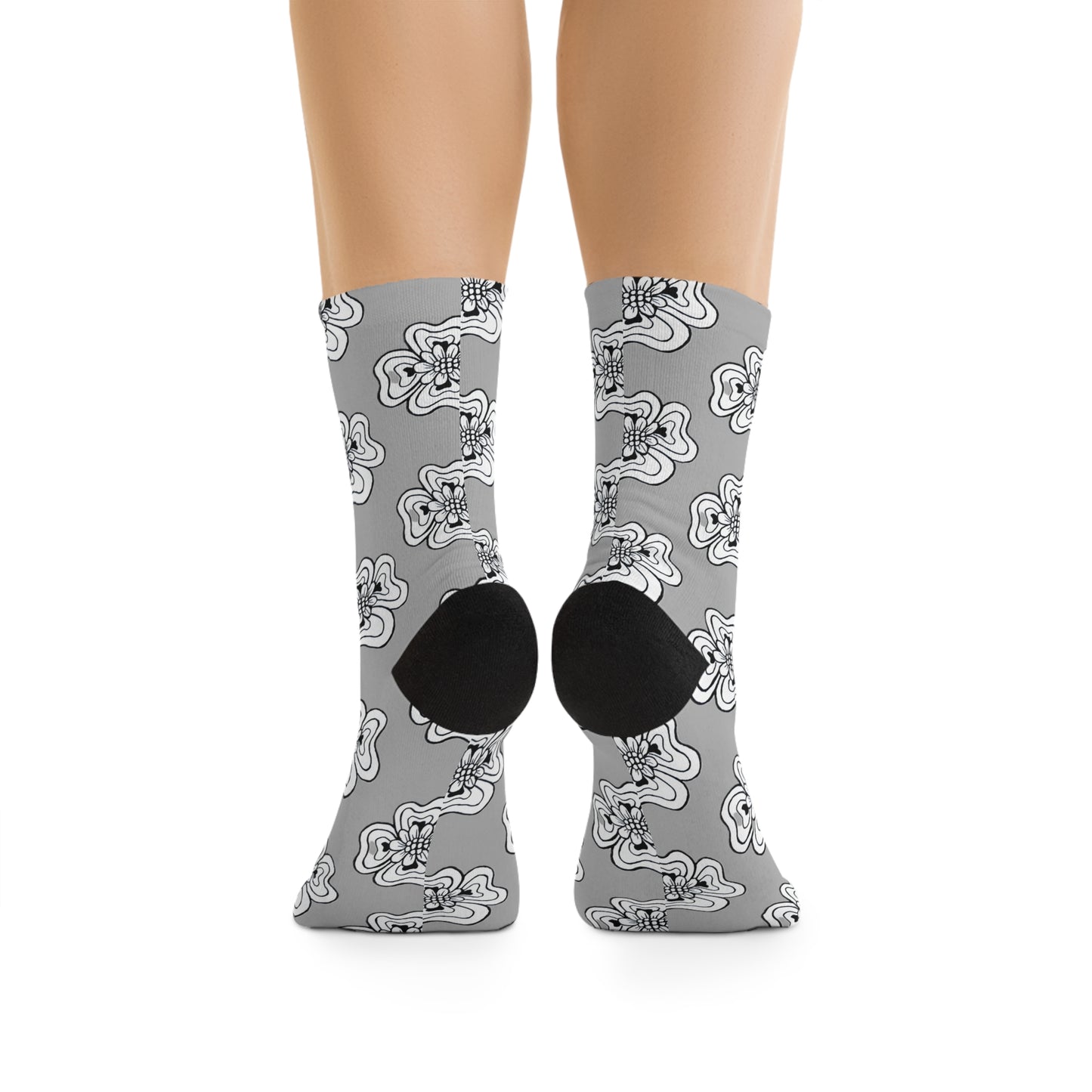 Recycled Poly Socks (Grey Flowers)