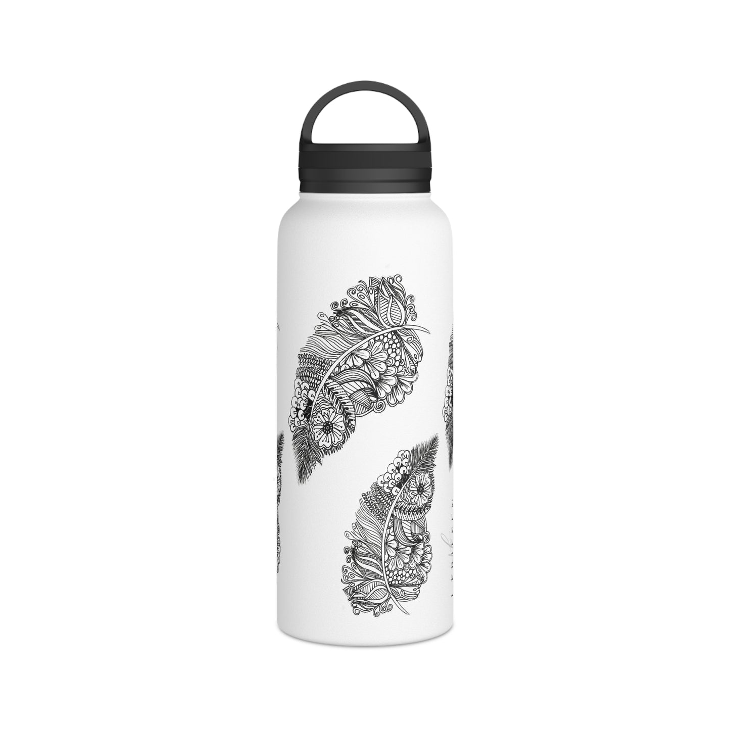 Stainless Steel Water Bottle, Handle Lid (Feathers)