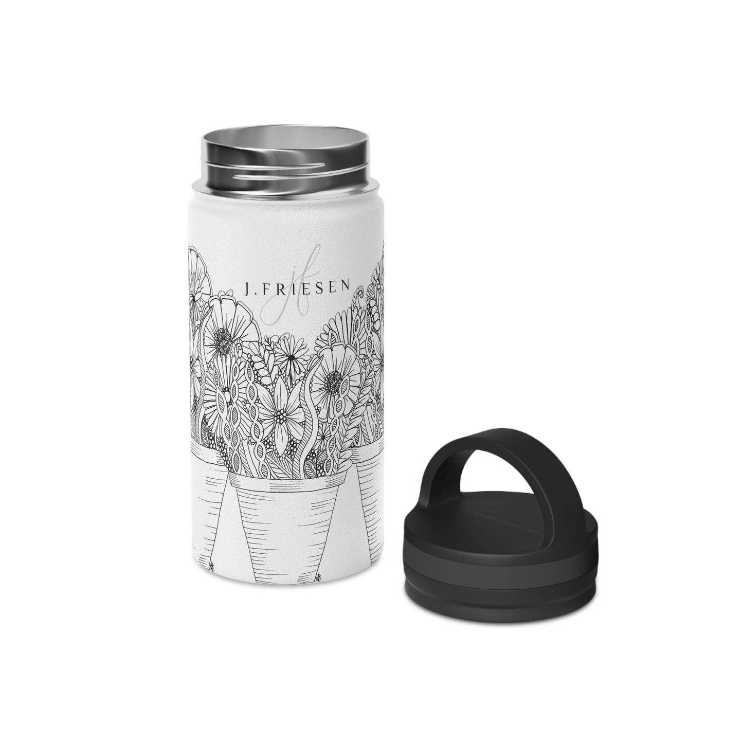 Stainless Steel Water Bottle, Handle Lid (Flower Pots)