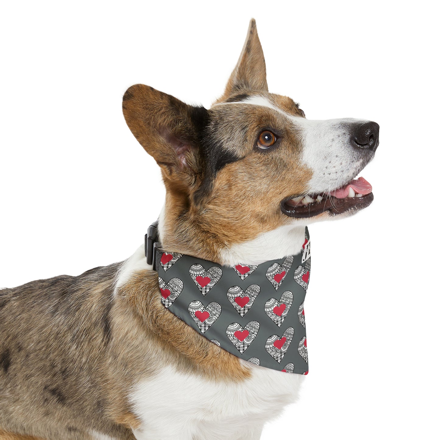 Pet Bandana Collar (Grey Hearts)