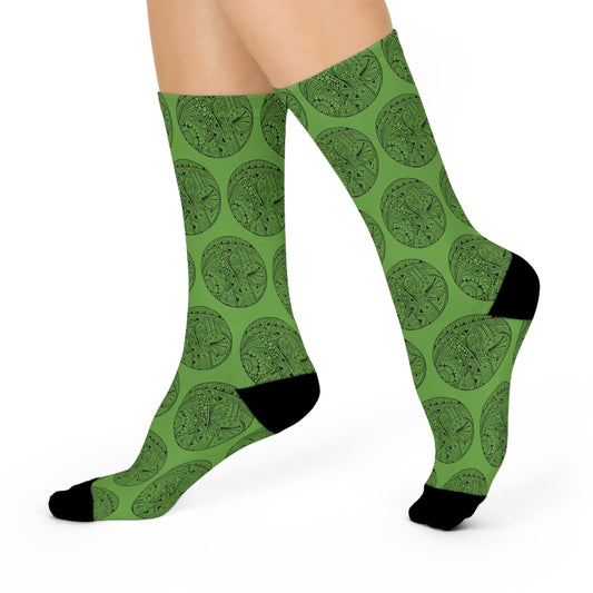 Green Circle Print Cushioned Crew Socks