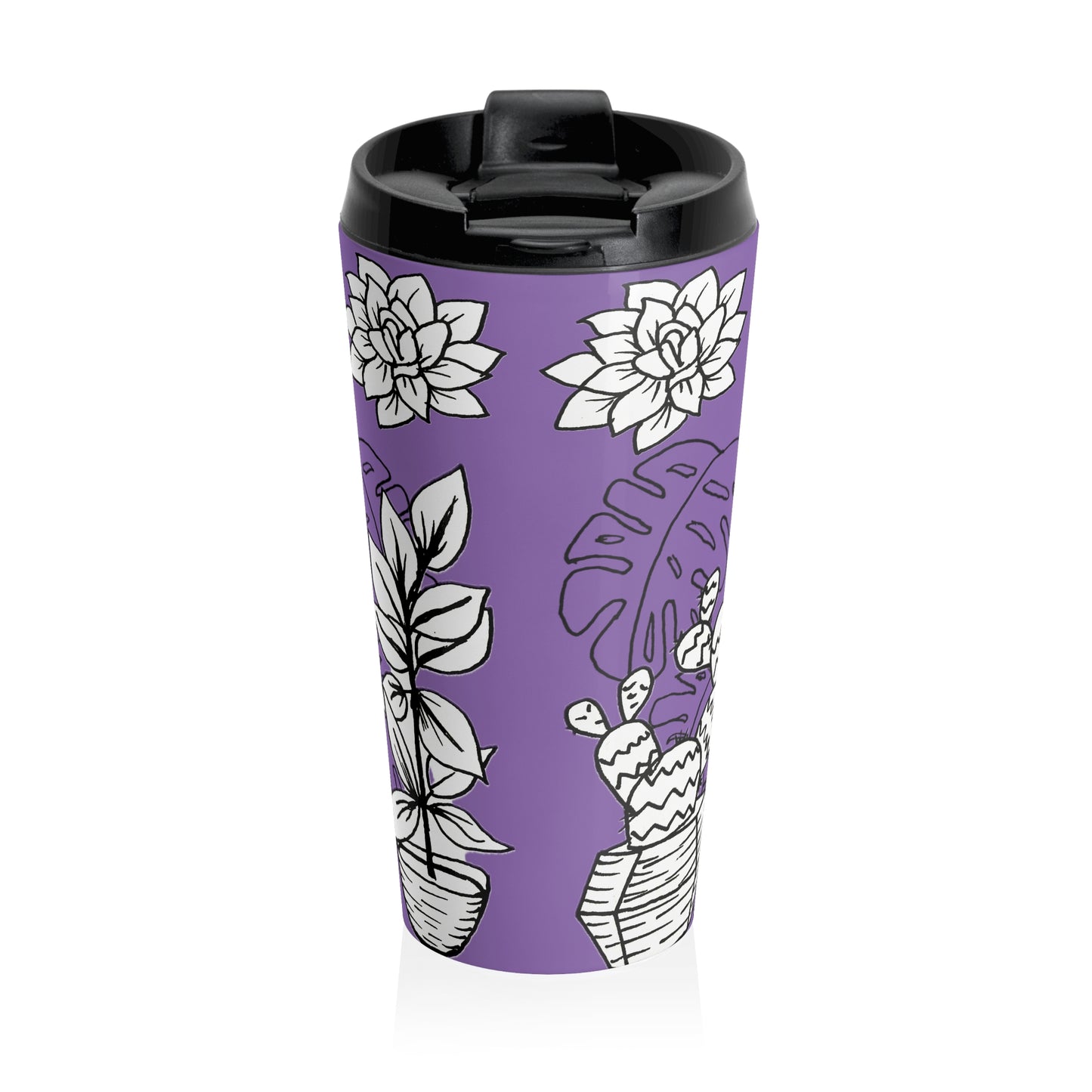 Stainless Steel Travel Mug (Purple Succulents)