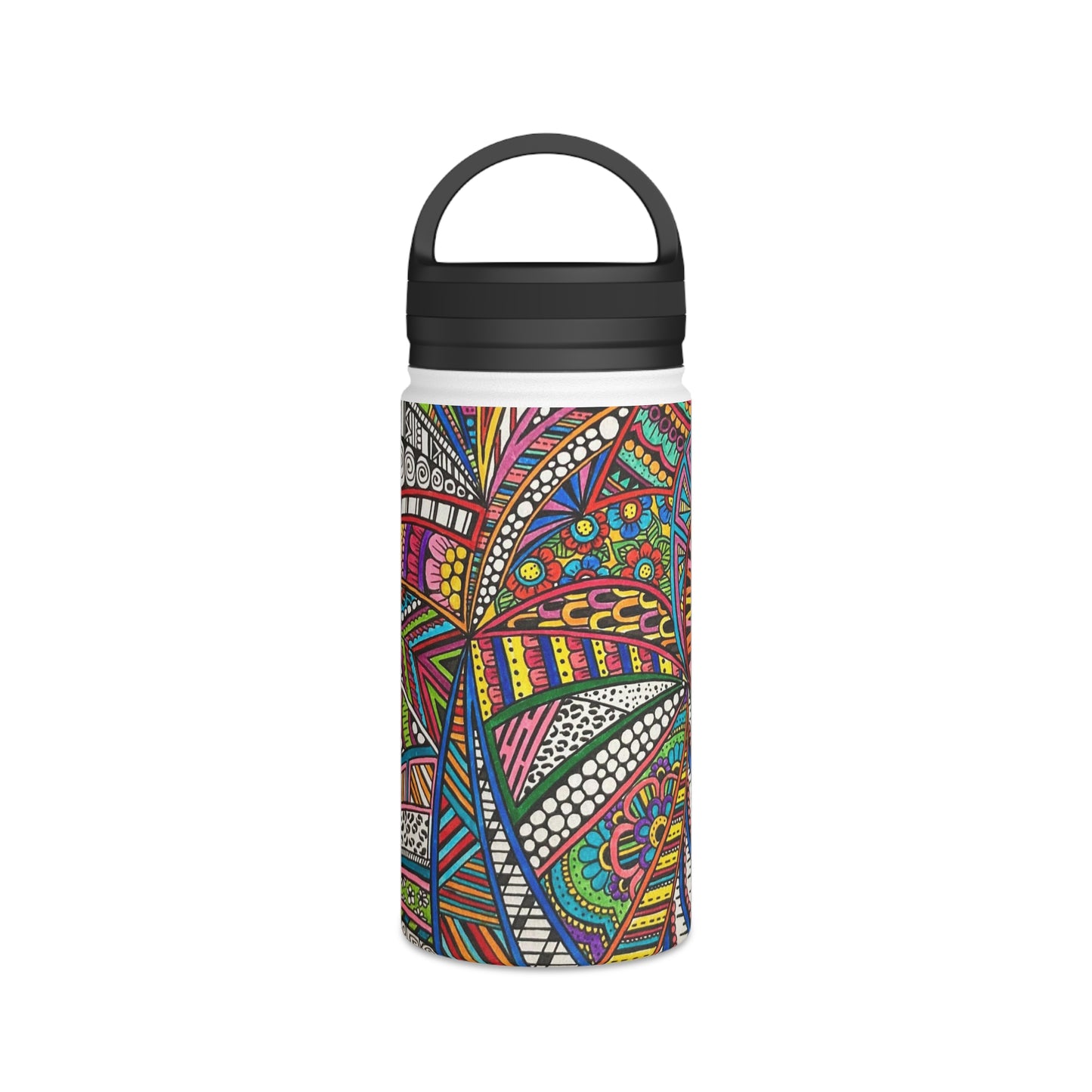 Stainless Steel Water Bottle, Handle Lid (Colour B&W)