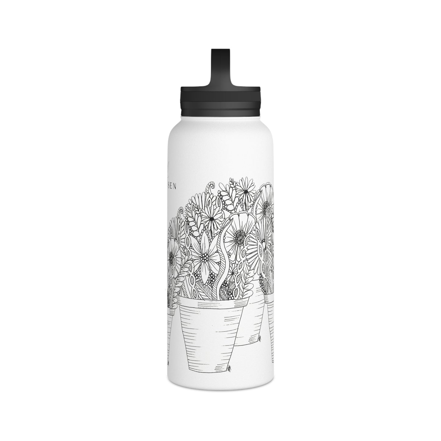 Stainless Steel Water Bottle, Handle Lid (Flower Pots)