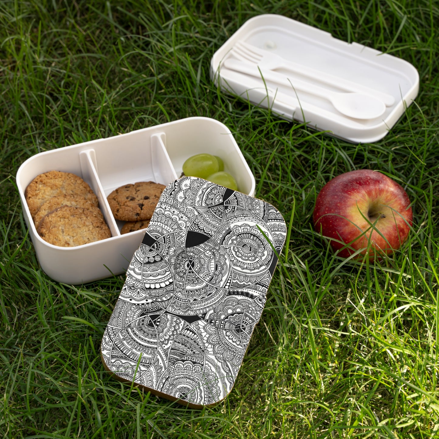 Bento Lunch Box (B&W Mandala)