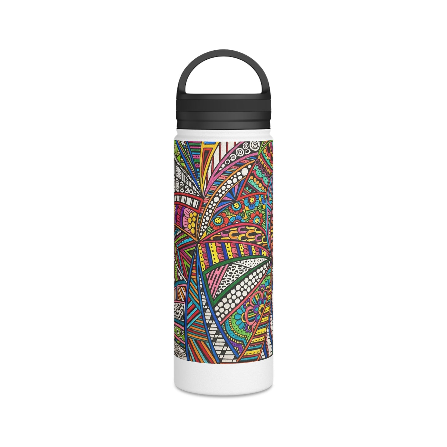 Stainless Steel Water Bottle, Handle Lid (Colour B&W)