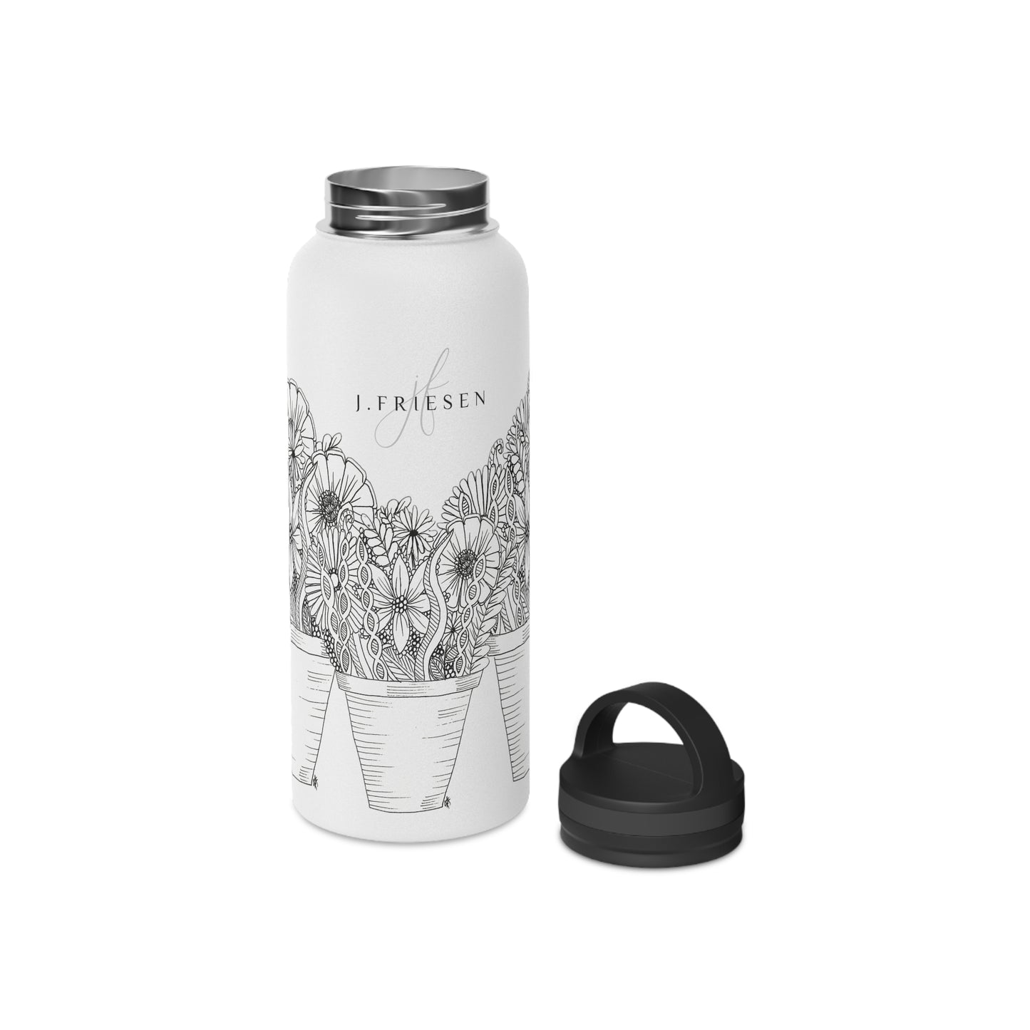 Stainless Steel Water Bottle, Handle Lid (Flower Pots)