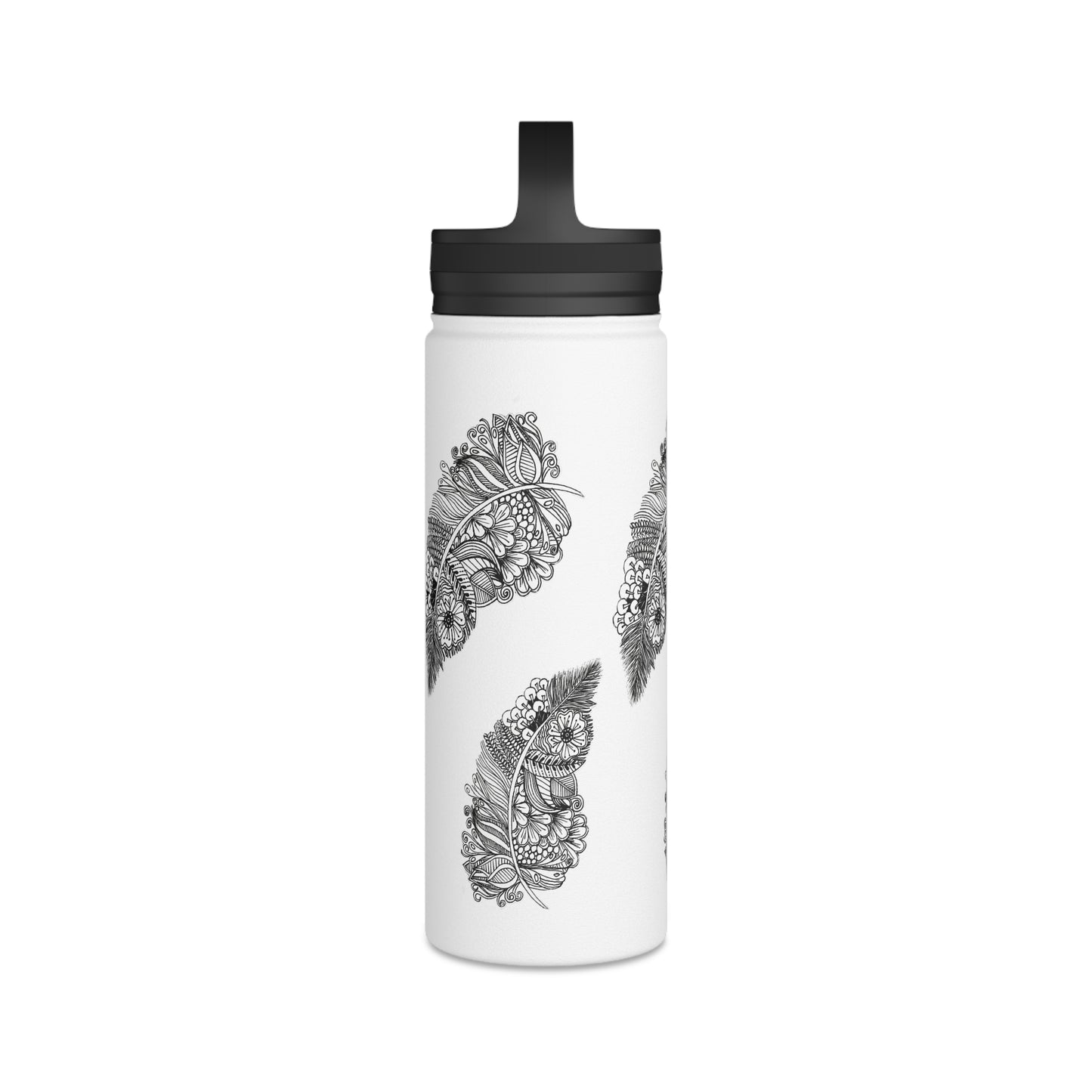 Stainless Steel Water Bottle, Handle Lid (Feathers)