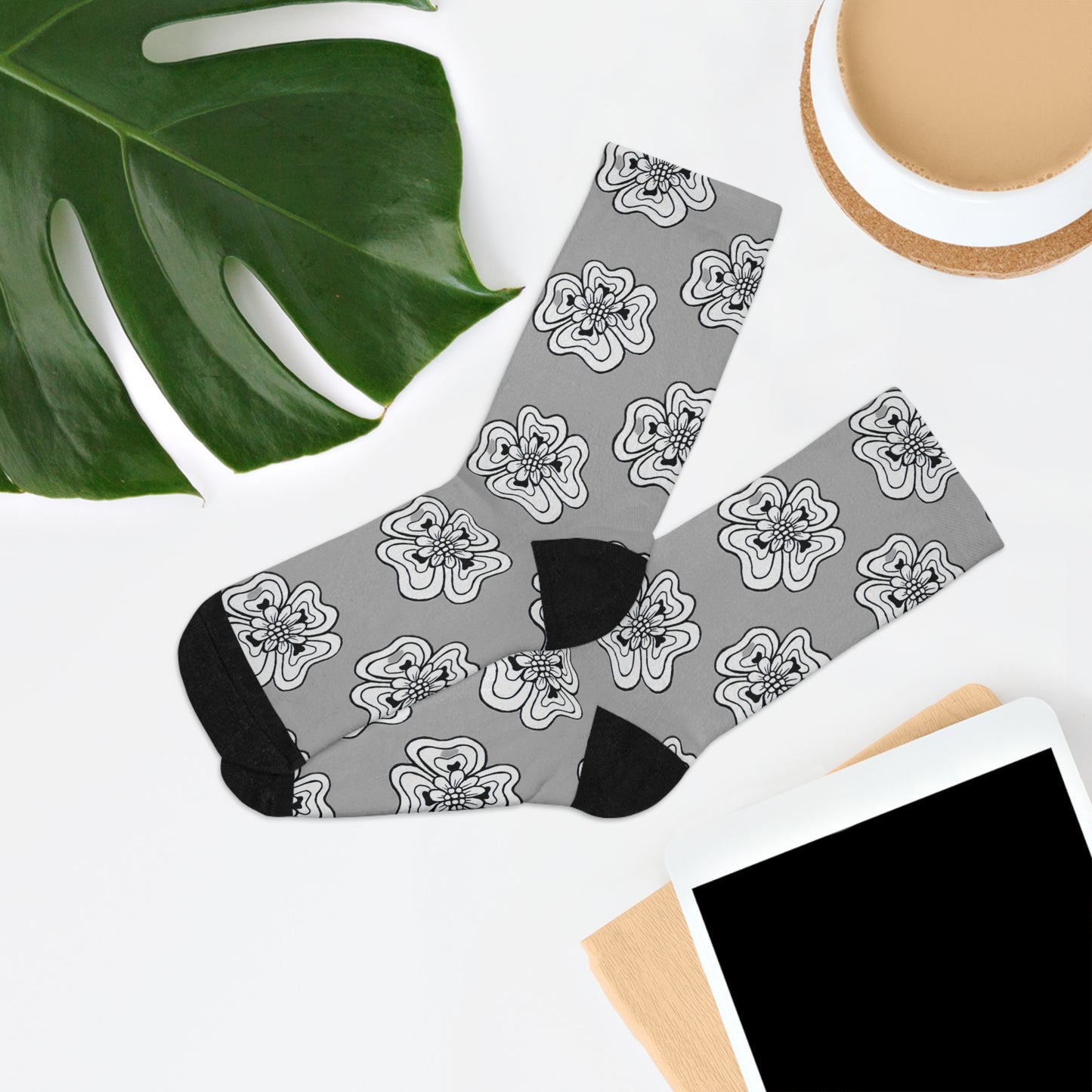 Recycled Poly Socks (Grey Flowers)