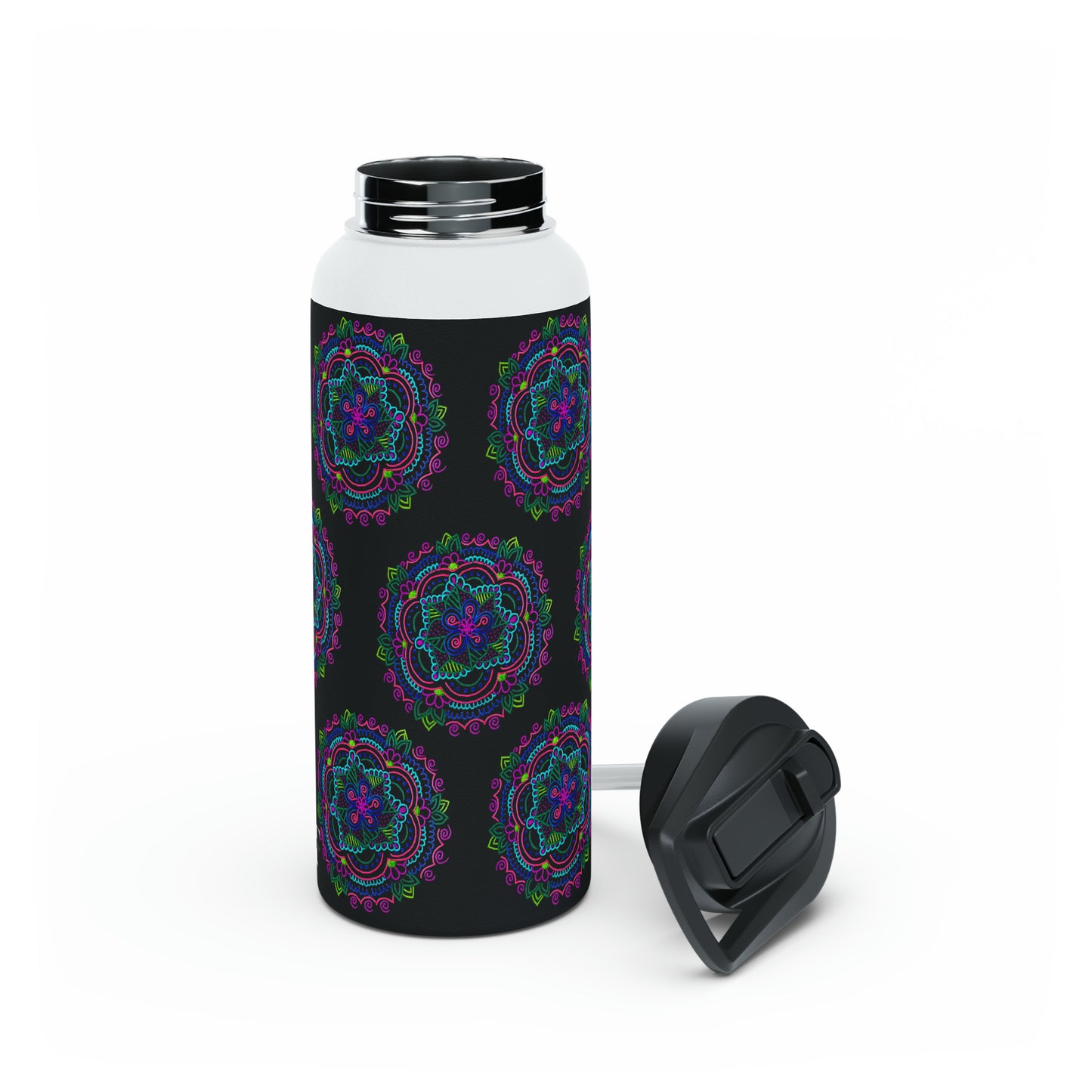 Stainless Steel Water Bottle (Black Mandala)