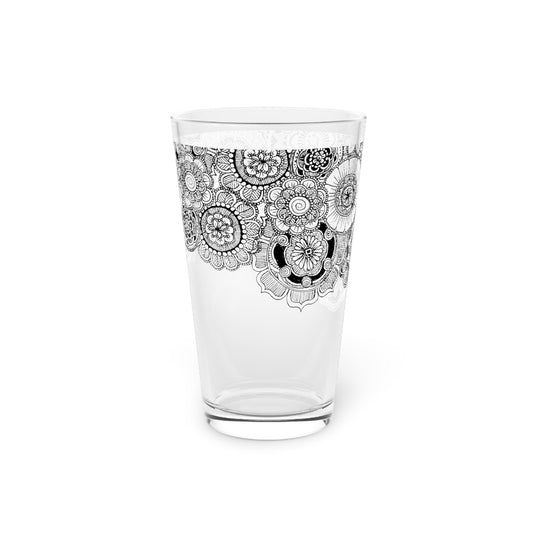 Pint Glass, 16oz (Clear Flowers)